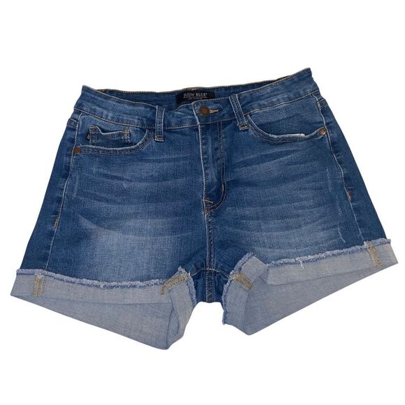 Judy Blue Pants - Judy Blue Los Angeles Woman's Medium Wash Cuffed Rolled‎ Hem Jean Shorts Size 28